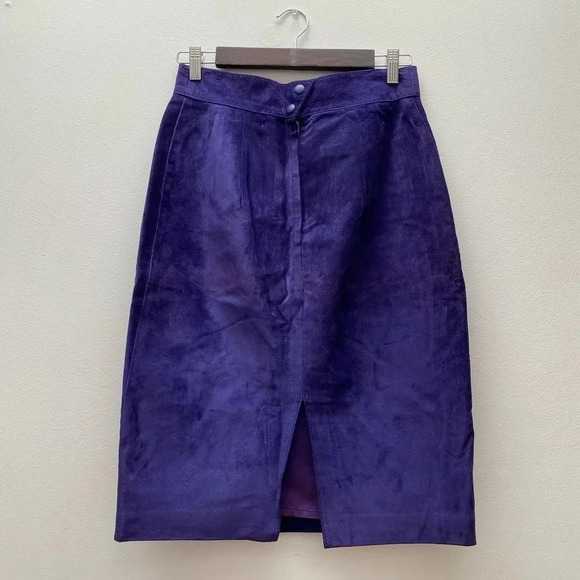 VINTAGE - Royal Purple Danier Leather Suede High Waisted Skirt - Picture 5 of 7